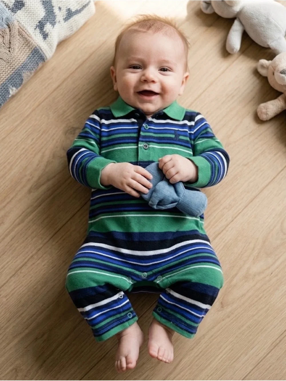 Ralph Lauren Green and Blue Striped Baby One-Piece 3 months